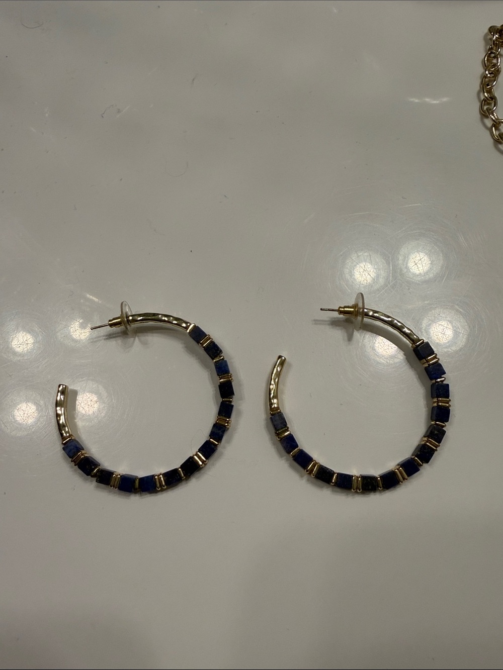 Authentic Kendra Scott Ember Gold Hoop Earrings in Blue Lapis